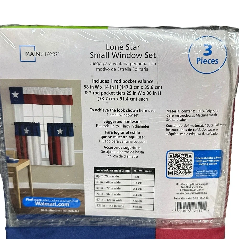 NEW Lone Star Small Window Curtain Set 3 Pieces Valance 2 Rod Pocket Tiers Texas
